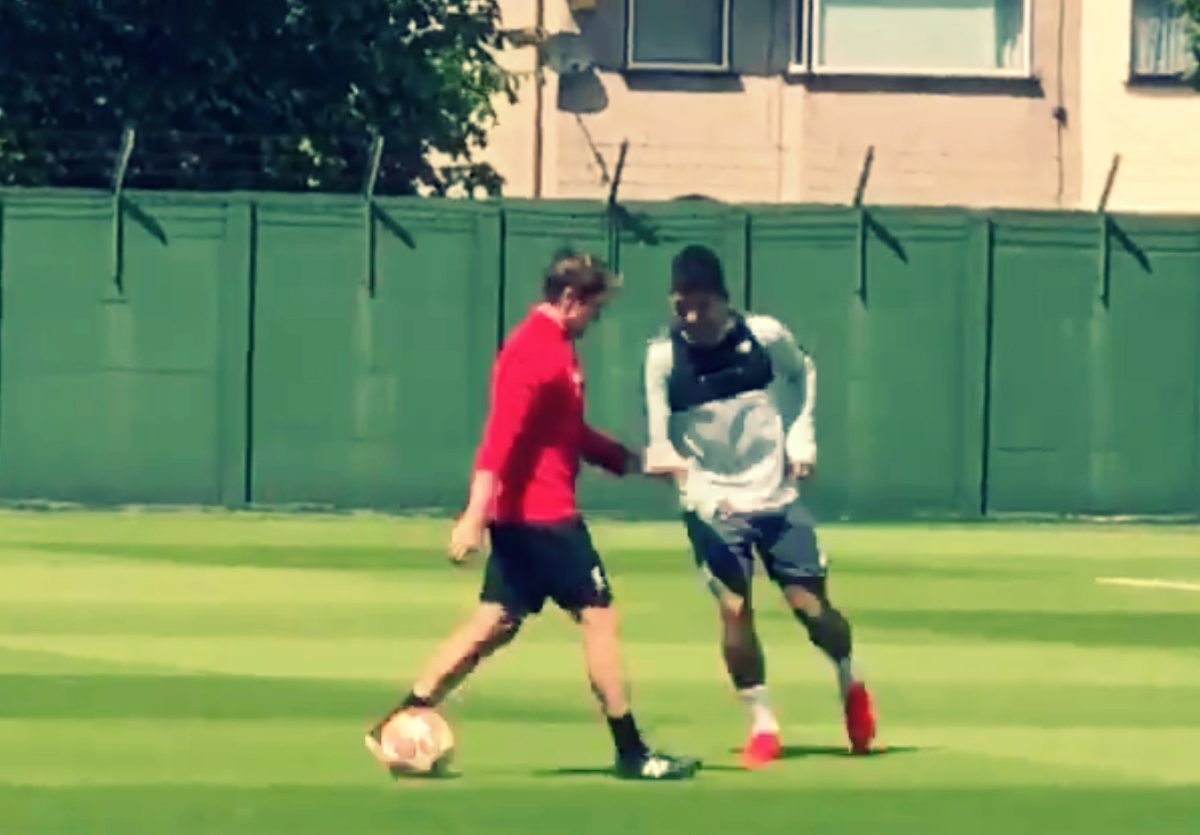 Firmino nutmeg on Liverpool staff in training