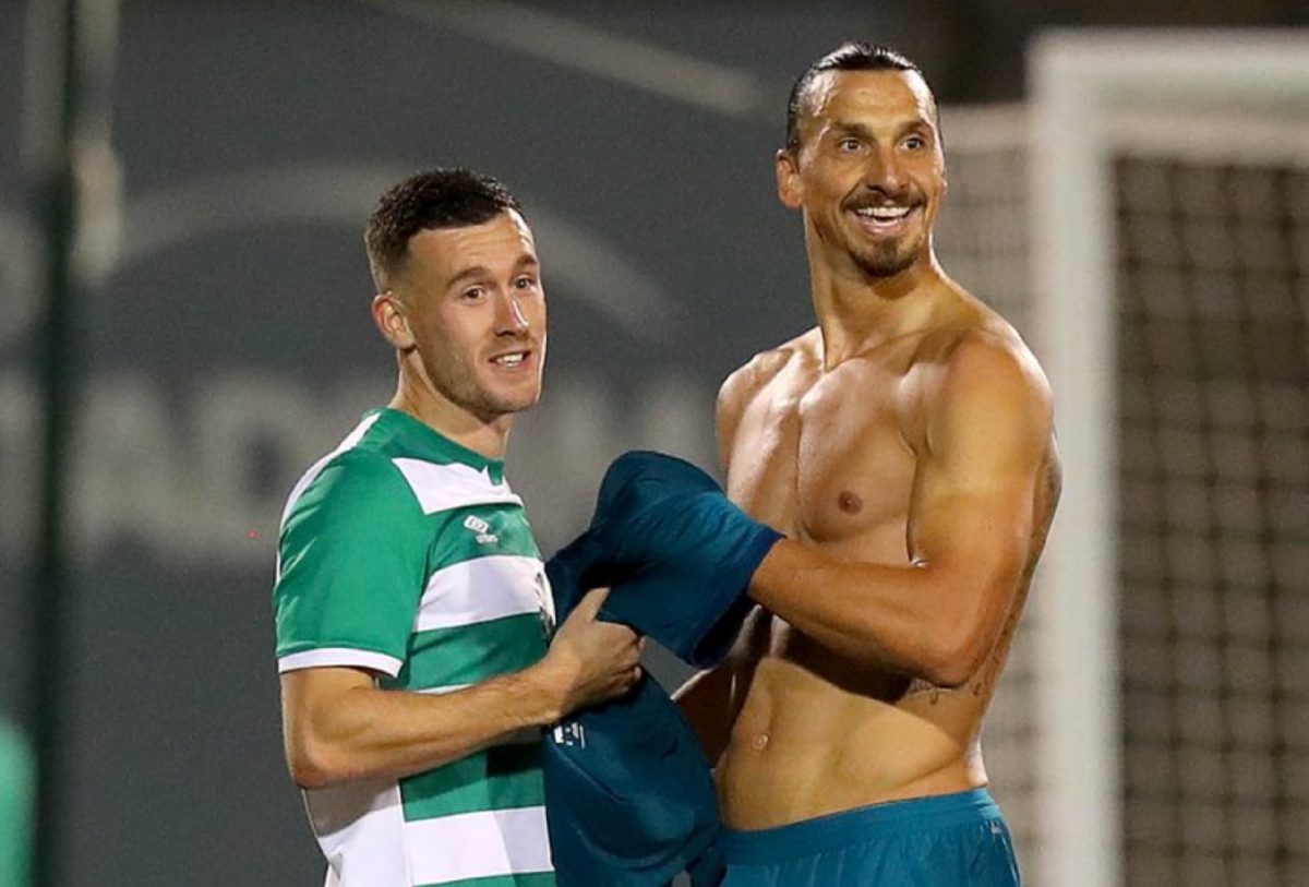 Shamrock Rovers ' Aaron Greene with Zlatan Ibrahimovic