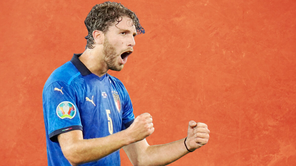 Manuel Locatelli fistpumping after scoring a goal against Switzerland