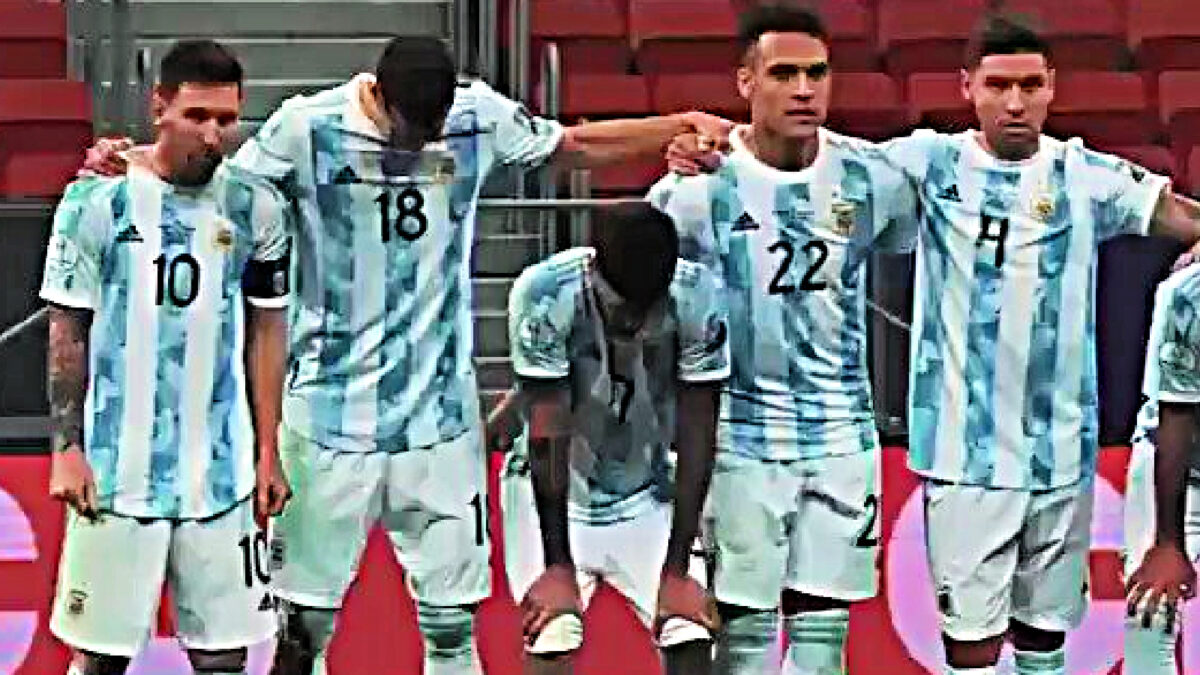 Lionel Messi alongside Argentina players during an intense penalty shootout against Colombia