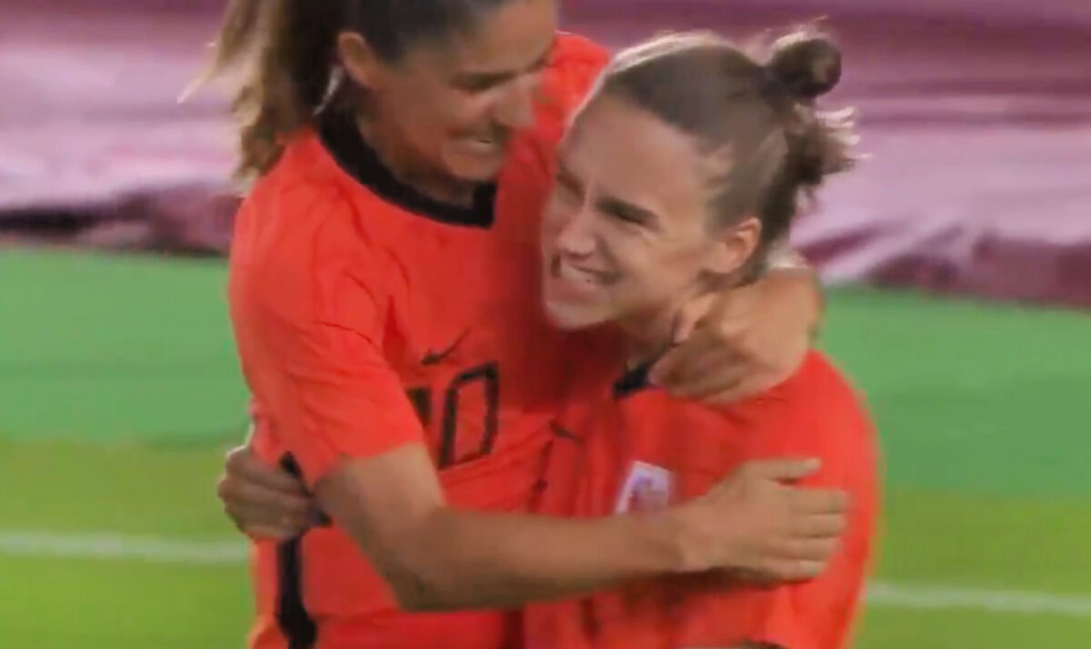 Vivianne Miedema celebrates after scoring a stunning goal against Brazil in the ongoing Tokyo Olympics