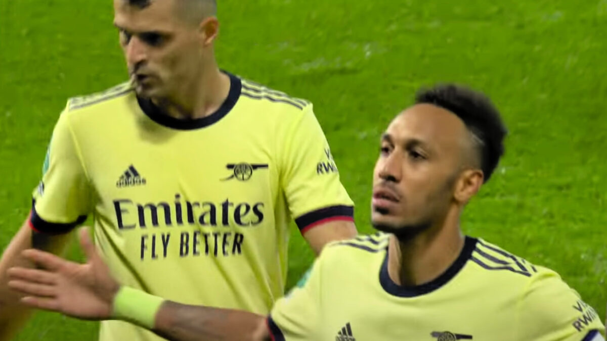 Aubameyang celebrates scoring a goal against West Brom