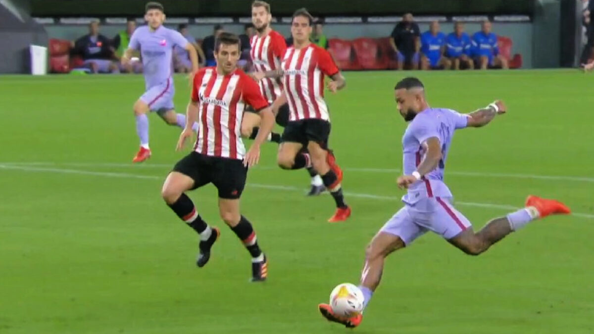 Memphis Depay in his stride before hammering away Barcelona's equaliser against Athletic Bilbao