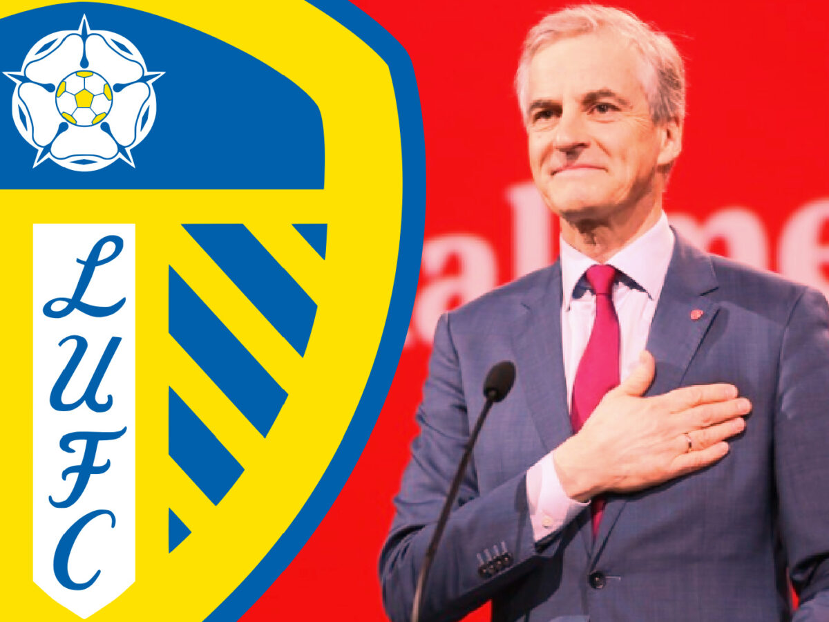 Leeds United logo along with a photo of Jonas Gahr Støre