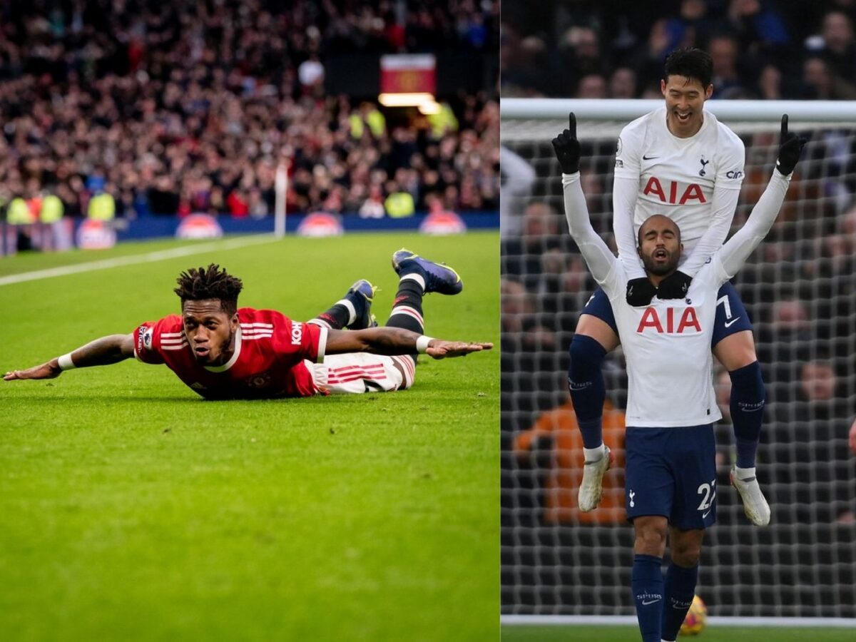 Fred and Lucas Moura celebrate after scoring goals for their respective sides