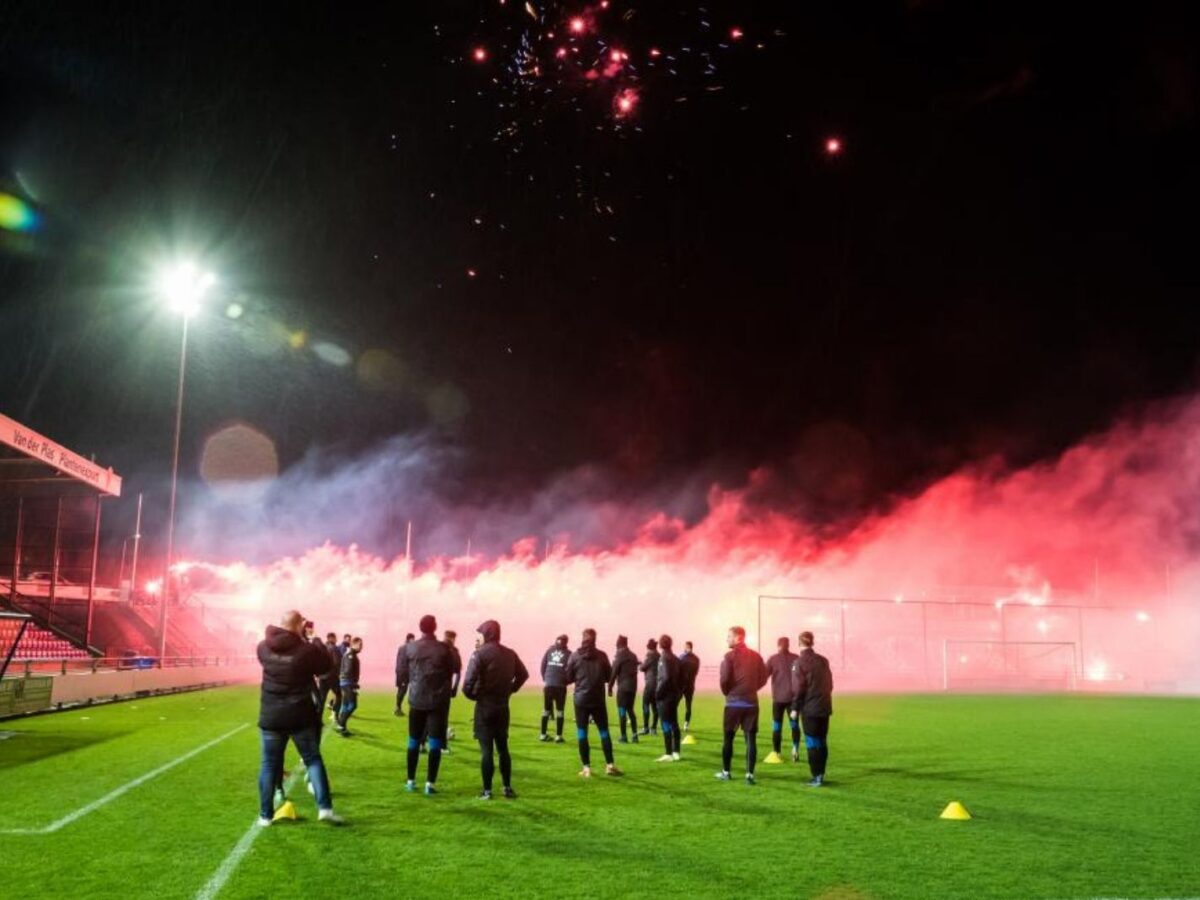 Quick Boys FC fans let off pyroworks during 5 am training session