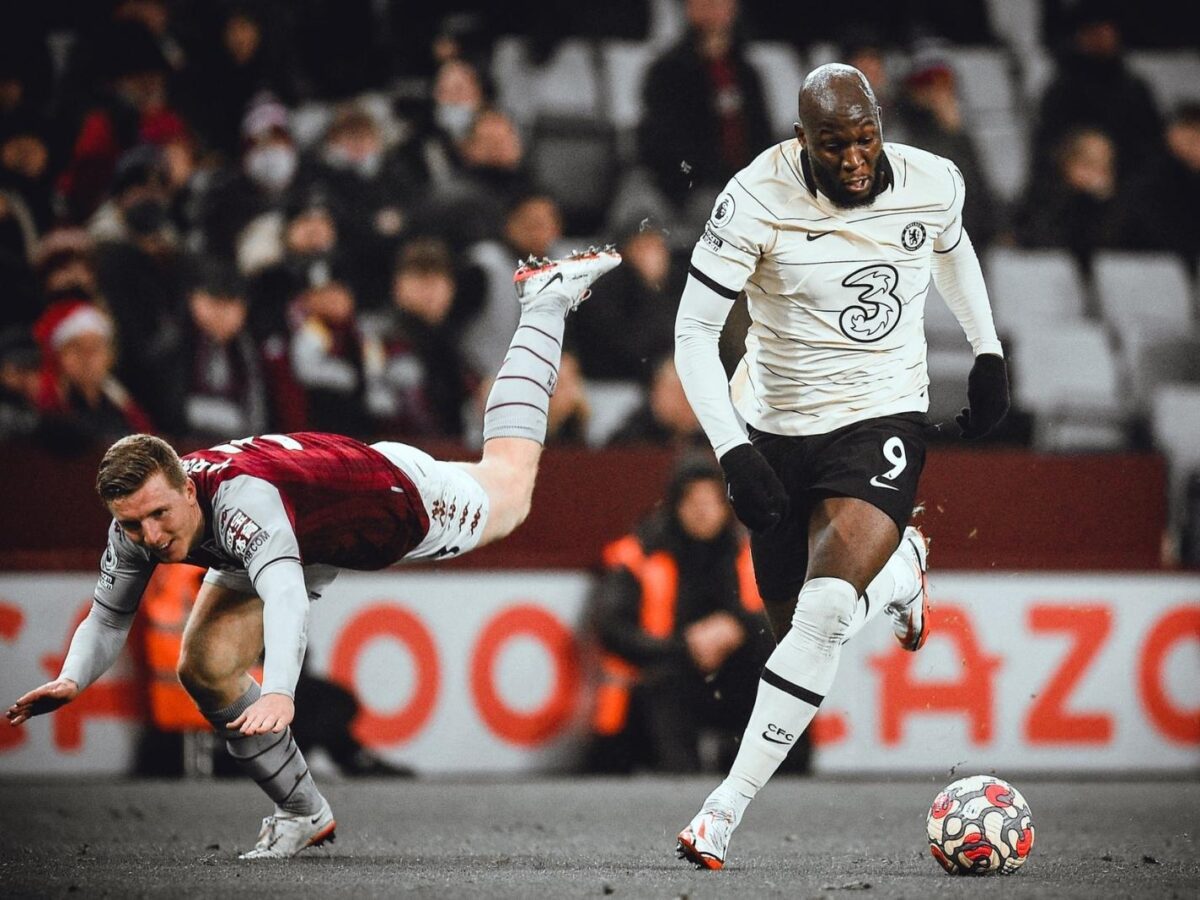 Romelu Lukaku leaves Matt Targett on the floor