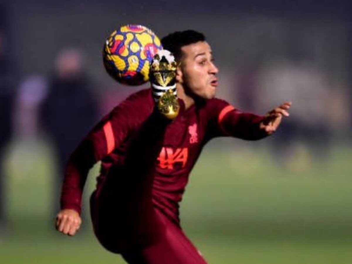 Thiago Alcantara with new Predator boots in Liverpool training