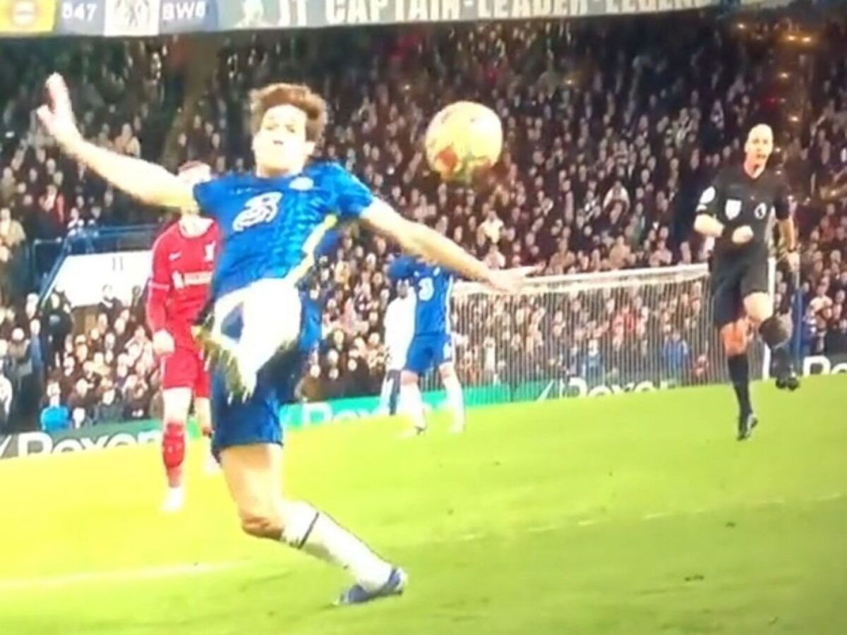 Referee Anthony Taylor Pretends to Shoot the Ball During Chelsea v Liverpool