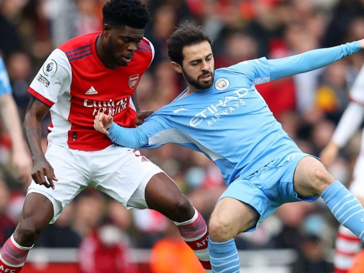 Thomas Partey and Bernardo Silva battle it out at the Emirates