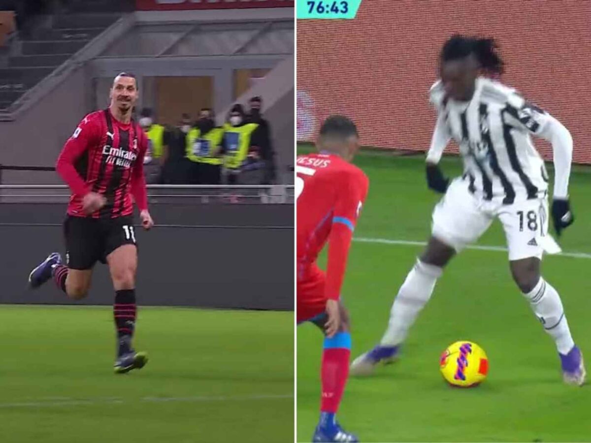 Zlatan Ibrahimovic and Moise Kean during their respective Serie A matches