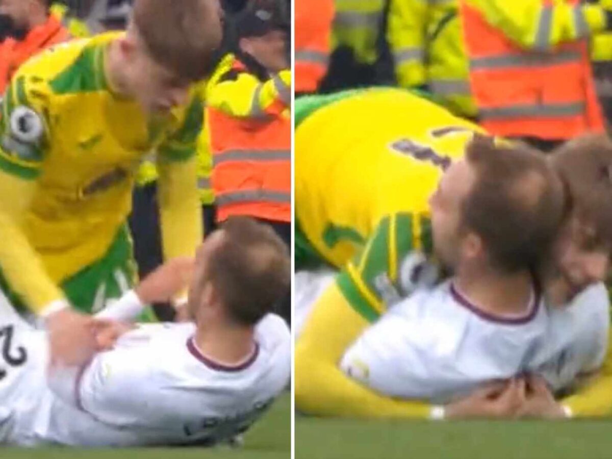 Heartwarming moment Christian Eriksen tackles Brandon Williams and gets hugged in return