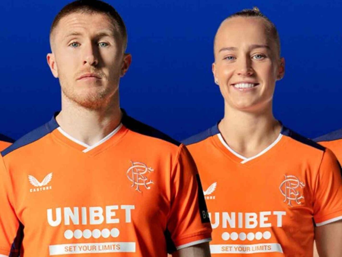 In this image - Newly orange Rangers third kit for 2223 season