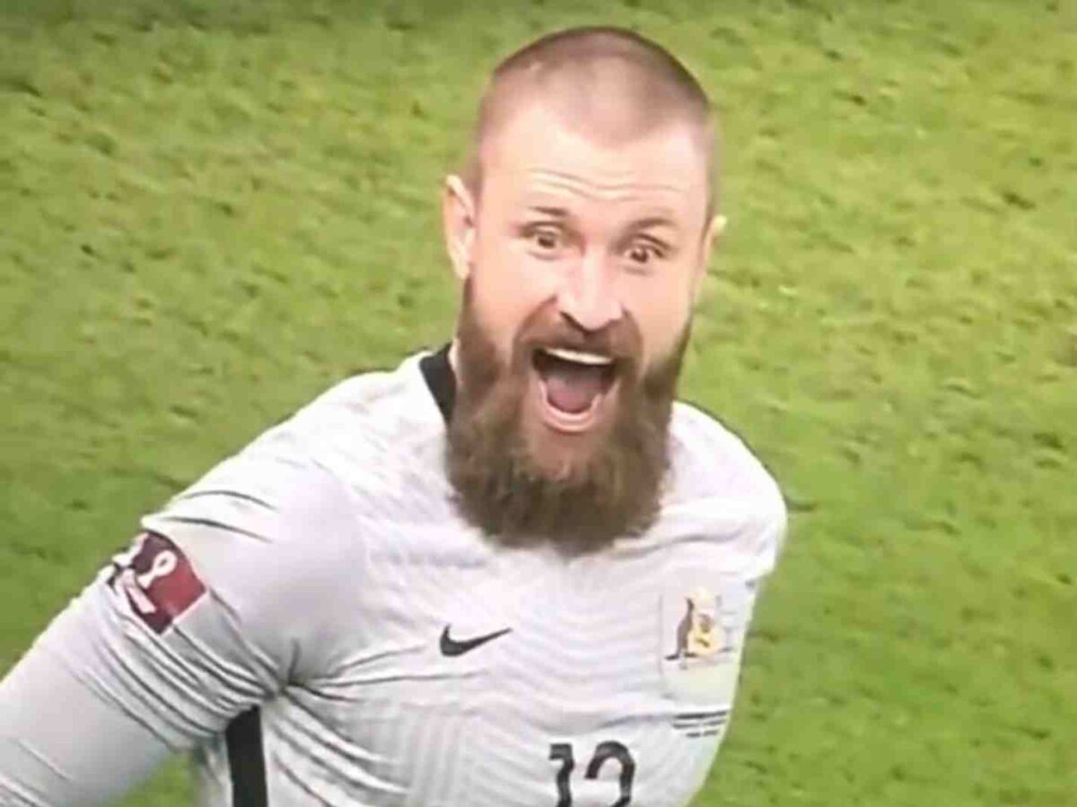 Australia goalkeeper Andre Redmayne celebrates sending his country to Qatar World Cup.