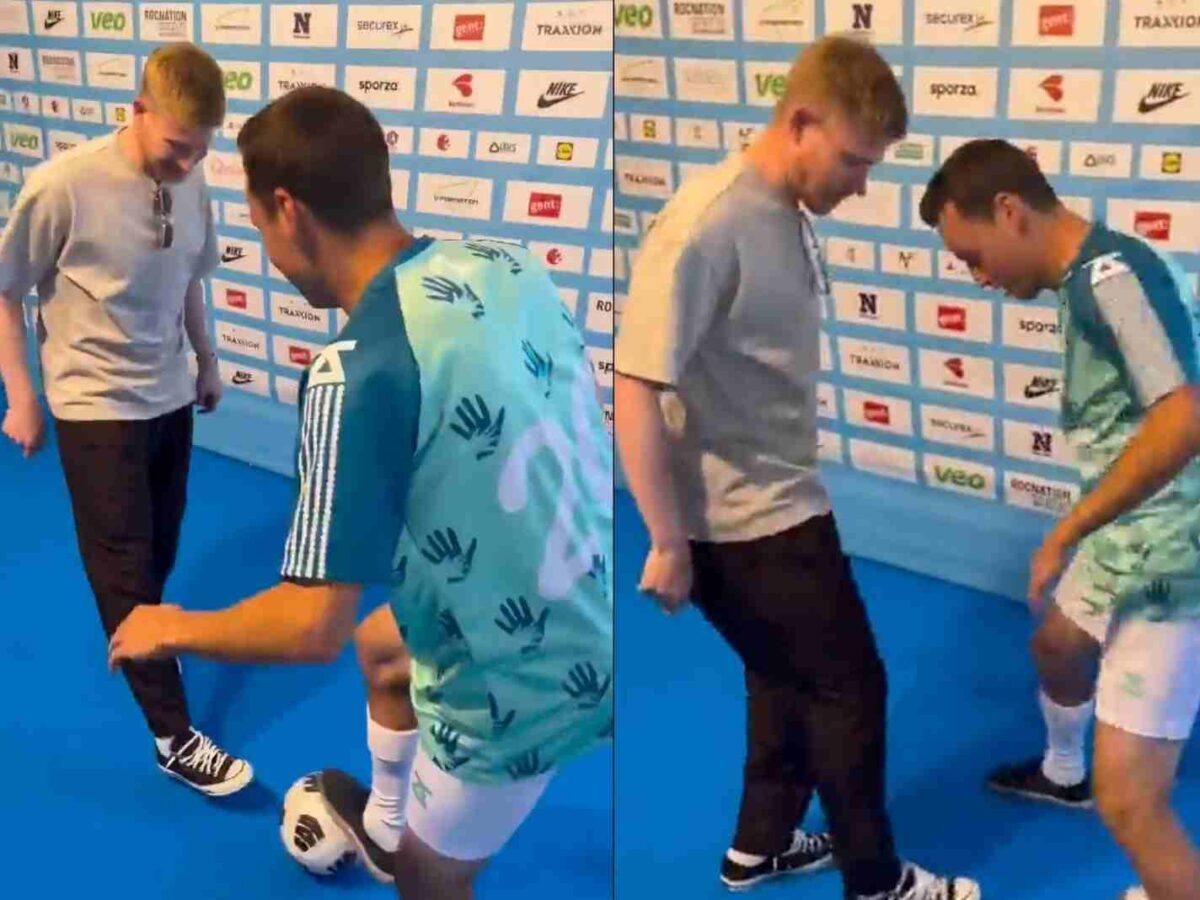 Kevin De Bruyne with football freestyler Martijn Debbaut