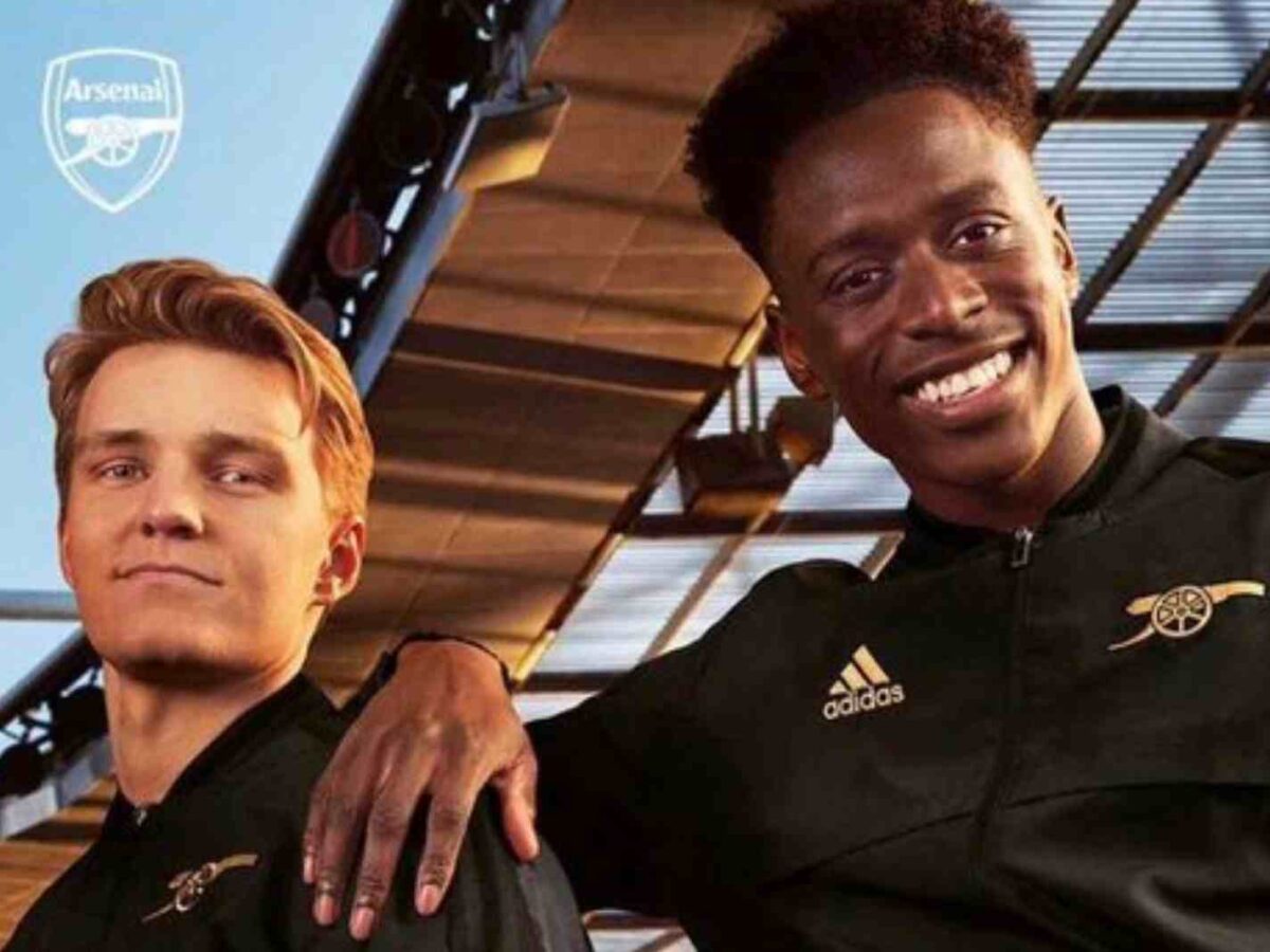 Martin Odegaard and Sambi Lokonga model new anthem jacket from Adidas.