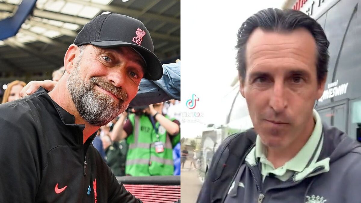 Half and half photo featuring Jurgen Klopp and Unai Emery.